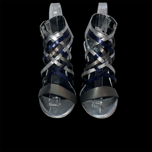 Charles David Metallic Navy Blue & Silver Strappy Heels - Picture 2 of 3